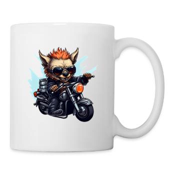 Biker hyena on her motorcycle - Mug - white - Right