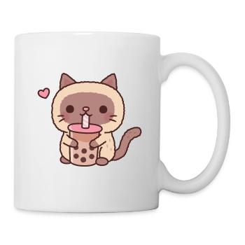 Le chat siamois mignon aime le thé à bulles - Mug blanc - blanc - Droite