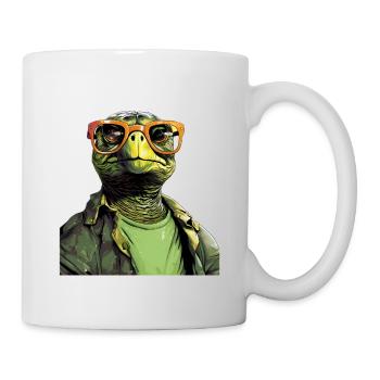 Tortue cool avec des lunettes de soleil - Mug blanc - blanc - Droite