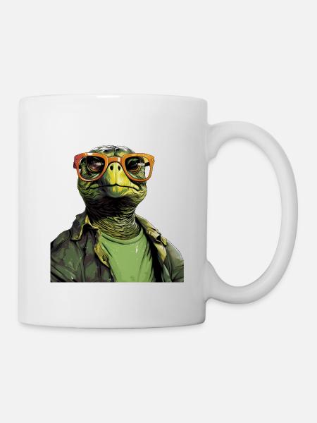 Tortue cool avec des lunettes de soleil - Mug blanc - blanc