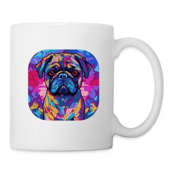 Bunte Mops-Hunderasse Aquarell-Glasmalerei - Tasse - Weiß - Rechts