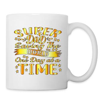 Super papa sauve le monde on day at a time doré - Mug blanc - blanc - Droite