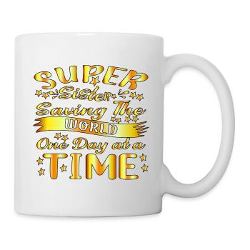 Super rette die Welt Tag für Tag Fond Gold - Tasse - Weiß - Rechts