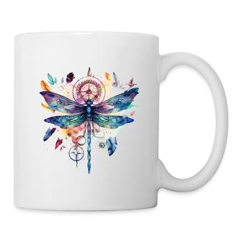Hippie dream catcher with feather headdress and dragonfly - Mug - white - Right