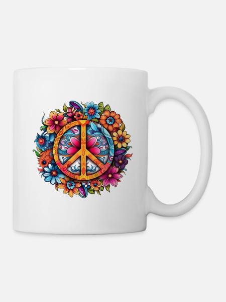 Peace Love Mandala 60er Jahre Sticker - Tasse - Weiß