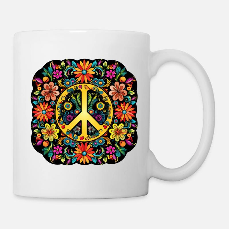 Flower Power Mandala - Tasse - Weiß
