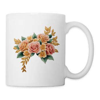 Vintage-Blumen Gold und Rosa - Tasse - Weiß - Rechts