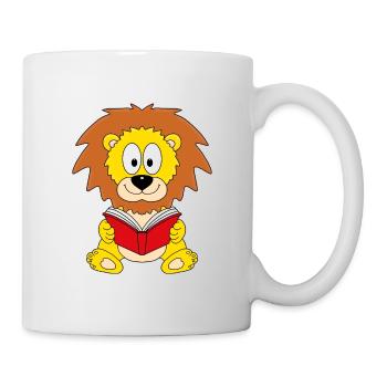 LESEN - BUCH - GESCHICHTE - TIERISCH - TIER - LÖWE - Tasse - Weiß - Rechts