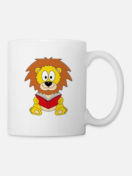 LESEN - BUCH - GESCHICHTE - TIERISCH - TIER - LÖWE - Tasse - Weiß