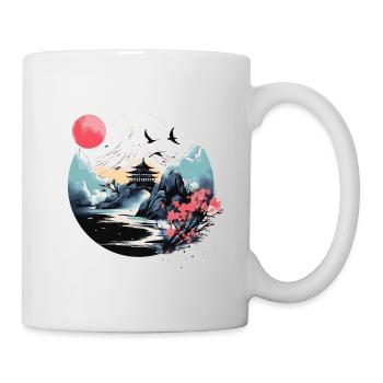 Japanese Mountain, Water & Pagoda Scene - Mug - white - Right