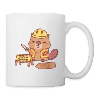 Niedliche Biberbau-Karikatur In Arbeit - Tasse - Weiß - Rechts