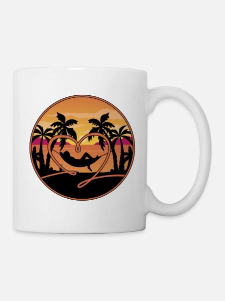 Sonnenuntergang Palmen Meer Strand Herz Hängematte - Tasse - Weiß