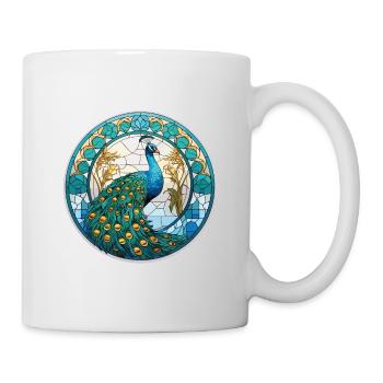 Pfauenbunte Aquarell-Tierillustration - Tasse - Weiß - Rechts