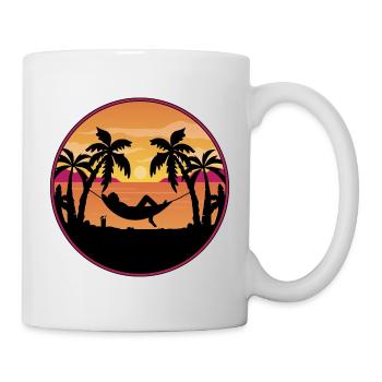 Palmiers avec hamac sur la plage - coucher de soleil - Mug blanc - blanc - Droite