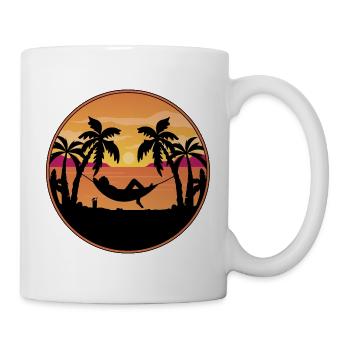 Coucher de soleil au bord de la mer - Palmiers avec hamac - Mug blanc - blanc - Droite