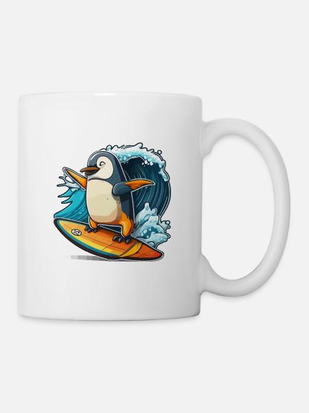 Pinguin Wave Rider - Tasse - Weiß