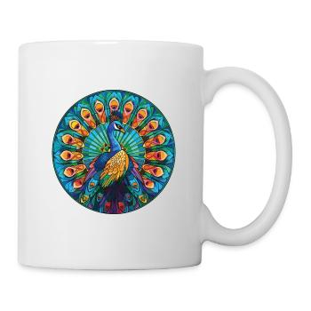 Pfauenbunte Aquarell-Tierillustration - Tasse - Weiß - Rechts