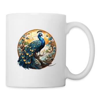 Pfauenbunte Aquarell-Tierillustration - Tasse - Weiß - Rechts
