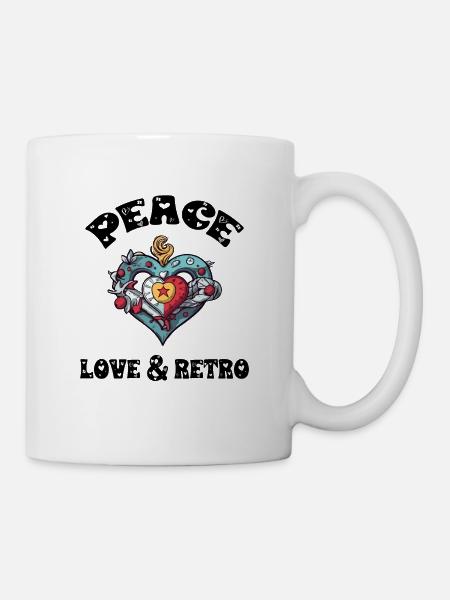 Frieden, Liebe und Retro - Tasse - Weiß