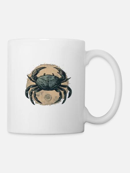 Blaue Krabbe, Krebs im Retro Style - Tasse - Weiß