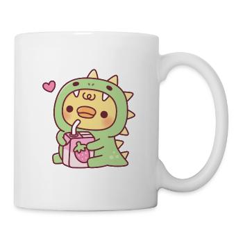 Ente im niedlichen Dinosaurier-Outfit mit Erdbeermilch - Tasse - Weiß - Rechts