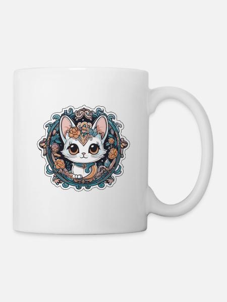 Chat doux aux roses - Mug blanc - blanc