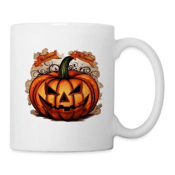 Halloween: Großer Kürbis - Tasse - Weiß - Rechts