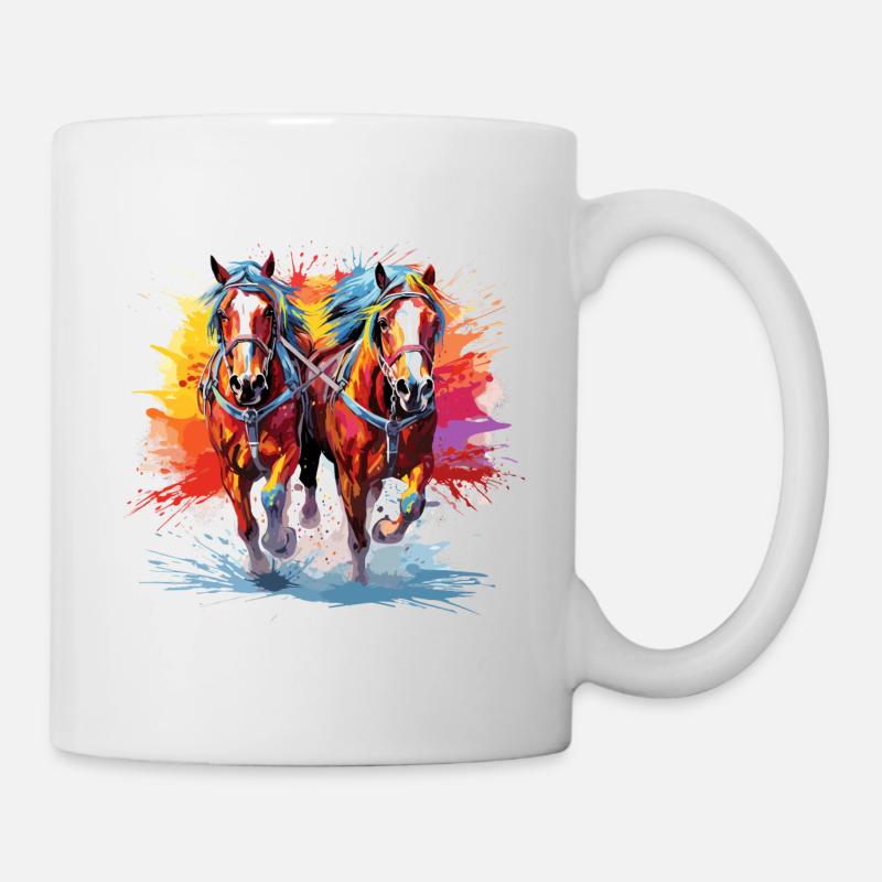 Zugpferde, Kutsche - Tasse - Weiß