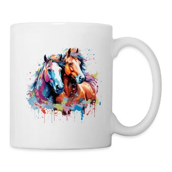 Aquarell Pferde - Tasse - Weiß - Rechts