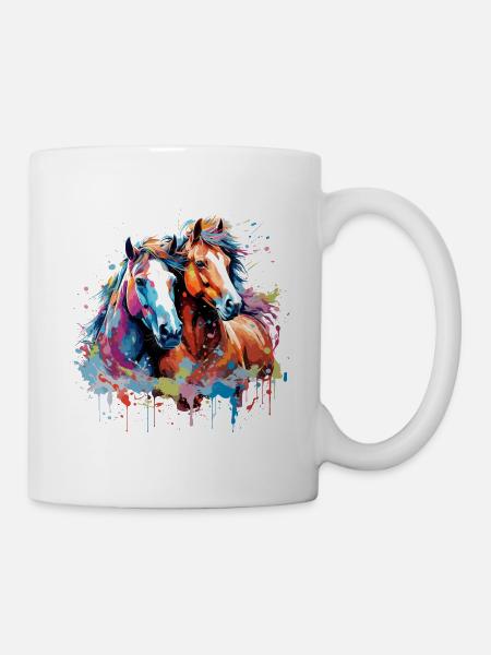 Chevaux aquarelle - Mug blanc - blanc