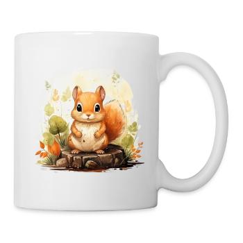 Eichhörnchen im Wald, handgemalt - Wasserfarben - Tasse - Weiß - Rechts