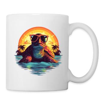 Sea turtle with sunglasses on the beach - Mug - white - Right