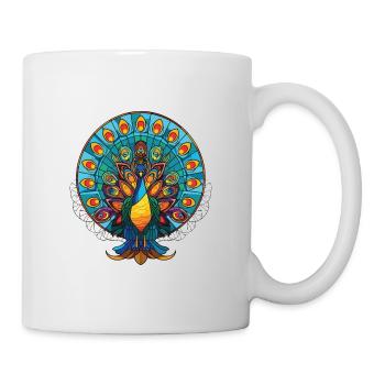 Pfauenbunte Aquarell-Tierillustration - Tasse - Weiß - Rechts