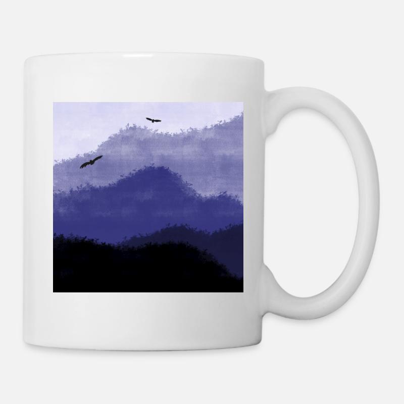 Birds during sunrise behind hills - Mug - white