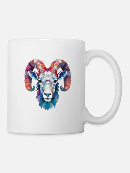 Dickhornschaf Bunte Aquarell-Tierkarikatur - Tasse - Weiß
