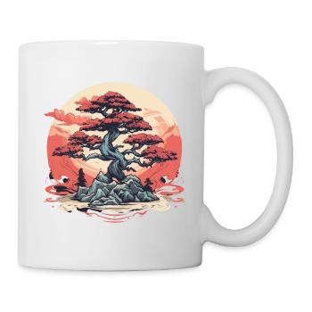 Bonsai Baum Sonnenuntergang - Tasse - Weiß - Rechts