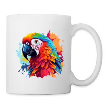 Bunter Papagei Farbkleckse - Tasse - Weiß - Rechts