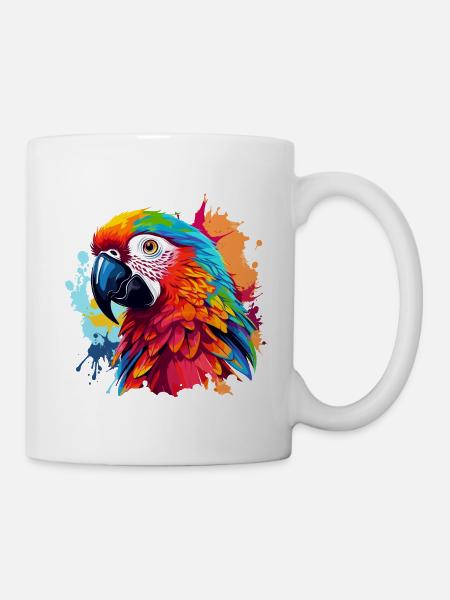 Bunter Papagei Farbkleckse - Tasse - Weiß