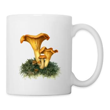 Gelber Pfifferling auf Moos, Vintage-Aquarell - Tasse - Weiß - Rechts
