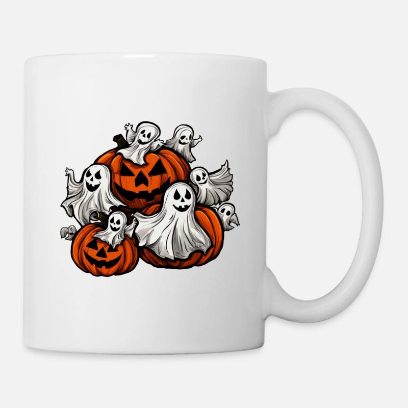 Halloween: Petits fantômes avec des citrouilles - Mug blanc - blanc