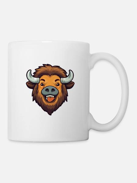Bison Cartoon Kawaii Aquarelle Illustration - Mug blanc - blanc