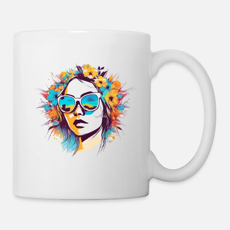 Colorful Flower Woman - Mug - white