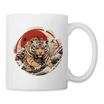 Asiatisch Tiger Anime Japanisch Meer Wellen - Tasse - Weiß - Rechts