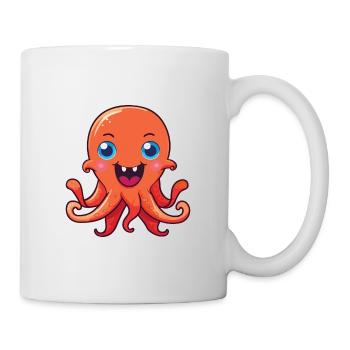 Oktopus-Karikatur-Kawaii-Aquarellillustration - Tasse - Weiß - Rechts