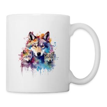 Wolfsfamilie, grauer Wolf, Jungtier - Tasse - Weiß - Rechts