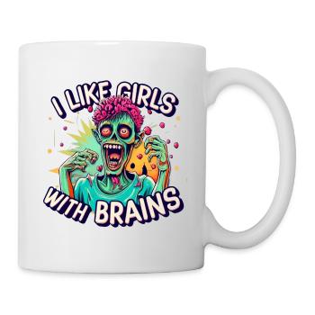 J’AIME LES FILLES AVEC UN CERVEAU Costume d’Halloween zombie - Mug blanc - blanc - Droite