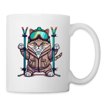 Katze Ski Wintersport Skifahrer Geschenk - Tasse - Weiß - Rechts
