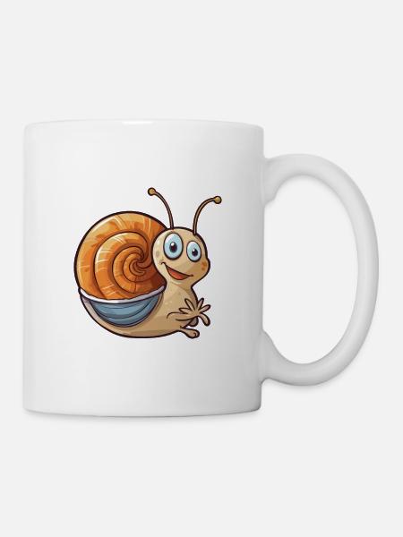 Schneckenkarikatur Kawaii Aquarellillustration - Tasse - Weiß