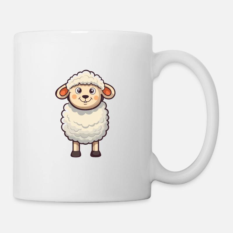 Mouton Cartoon Kawaii Aquarelle Illustration - Mug blanc - blanc