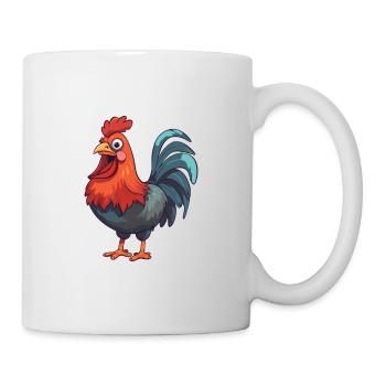 Hahn-Karikatur-Kawaii-Aquarell-Illustration - Tasse - Weiß - Rechts